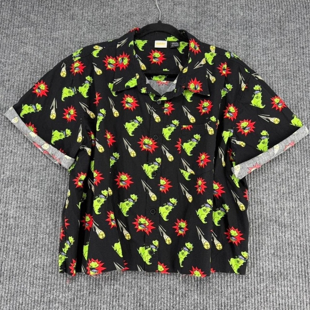Nickelodeon Rugrats Reptar cropped boxy button shirt XXL Y2K cartoon